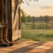Worn cowgirl boots with wildflowers growing from one boot beside an open barn door, symbolizing releasing a tough identity and finding authentic self.